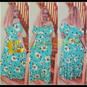 COPY - Green & Sunflower Off Shoulder Maxi Dress